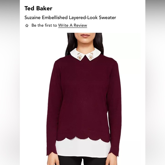 Ted Baker Suzaine Burgundy Sweater with Embellished Collar - Picture 1 of 7